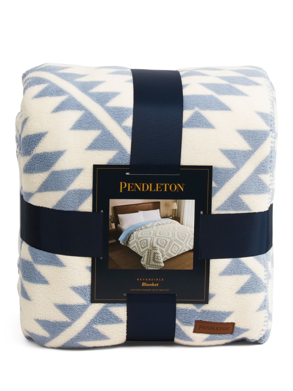Pendleton KING Cream & Light Blue Geometric Reversible Blanket